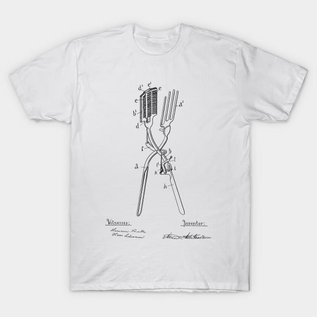 Curling Tongs Vintage Patent Hand Drawing T-Shirt by TheYoungDesigns